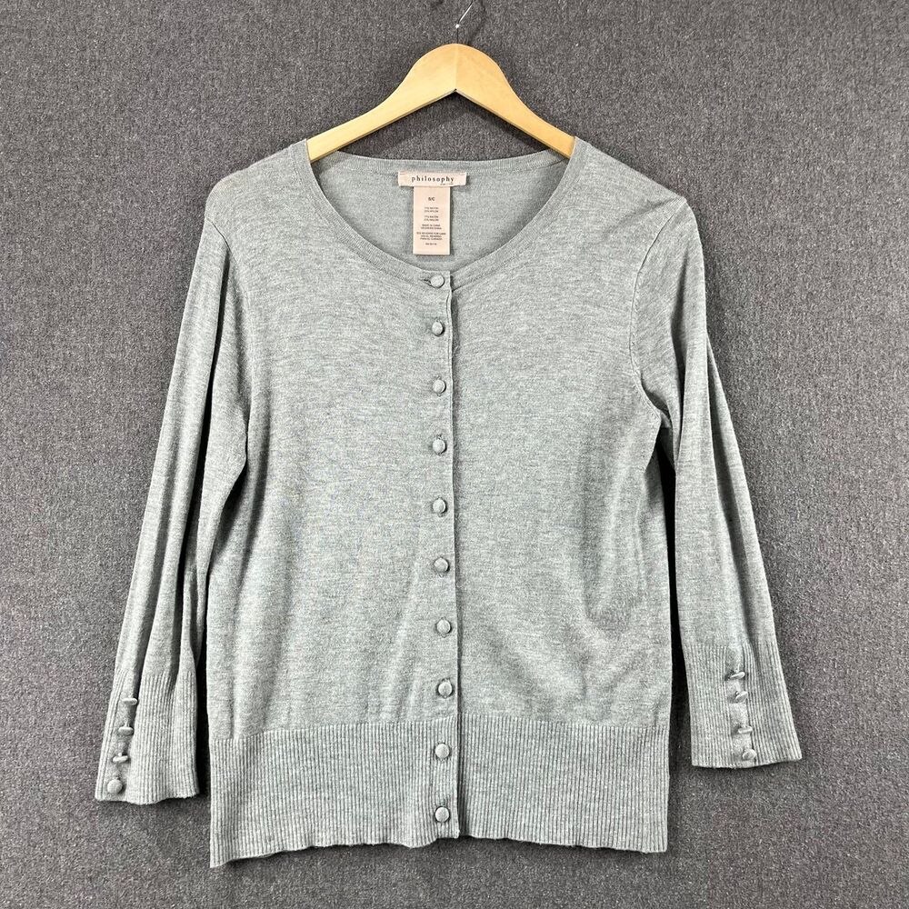 Philosophy Rayon Blend Cardigan Covered Button Soft Lightweight Elegant Layering